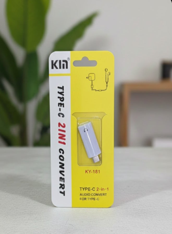 2-in-1 USB Type-C to 3.5mm Audio Jack and Charging Port Adapter